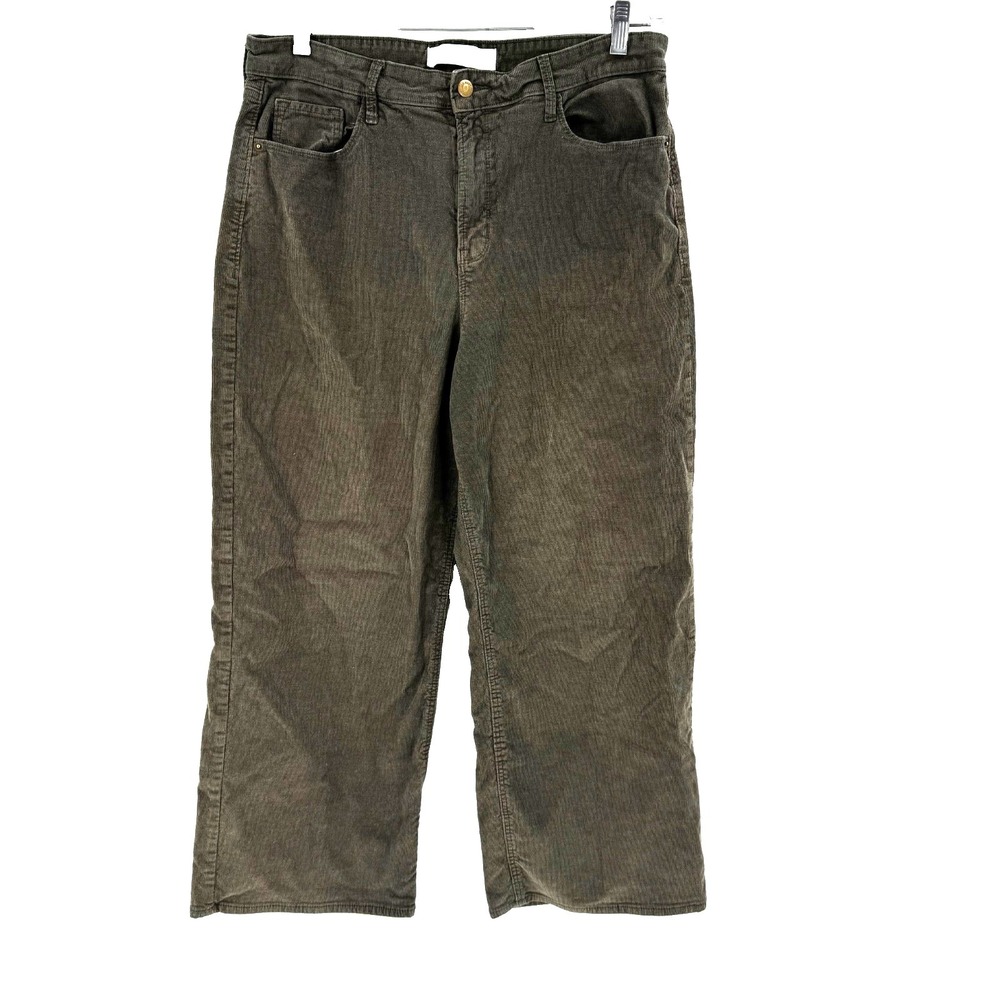 Old Navy High Rise Wide Leg Corduroy Pants Women's 14 Green Cropped Ankle Relax